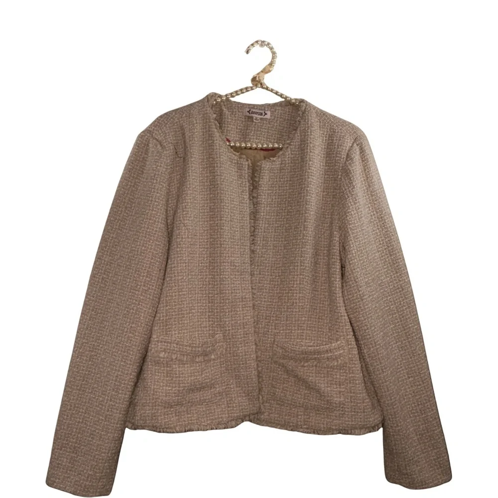 Nanette Lepore Taupe Tweed Collarless Blazer - Picture 1 of 6